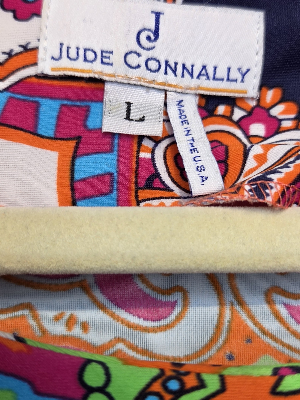 Jude Connally Navy Paisley Midi Dress with Bright Accents Made USA - Picture 3 of 6